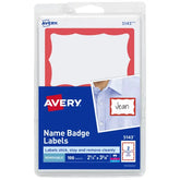 Avery® Adhesive Name Badge Labels, 2-1/3" x 3-3/8", Red Border, 100 Removable Name Badges (05143)
