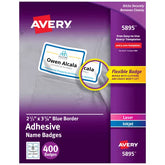 Avery® Flexible Adhesive Name Badges, 2-1/3" x 3-3/8", Blue Border, 400 Removable Name Badges (05895)