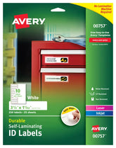 Avery® Easy Align® Self-Laminating ID Labels, Permanent Adhesive, 1-1/32" x 3-1/2", 250 Labels (00757)