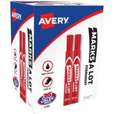 Avery® Marks A Lot® Permanent Markers, Large Desk-Style Size, Chisel Tip, 36 Red Markers Total (98240)