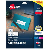 Avery® Address Labels with Sure Feed® Technology, Glossy White, 1" x 2-5/8", Permanent Adhesive, Laser/Inkjet, 750 Total (6526)