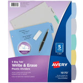Avery® Big Tab™ Write & Erase Durable Plastic Dividers, 5-Tab Set, Multicolor (16170)