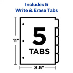 Avery® Big Tab™ Write & Erase Durable Plastic Dividers, 5-Tab Set, Multicolor (16129)