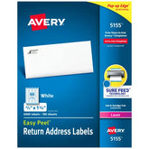 Avery® Easy Peel® Return Address Labels, Sure Feed™ Technology, Permanent Adhesive, 2/3" x 1-3/4", 6,000 Labels (5155)