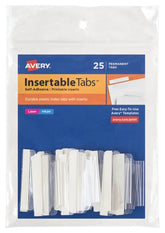 Avery® Insertable Tabs, Self-Adhesive, Printable Inserts, 2" Clear, 25 Tabs (16241)