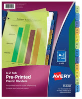 Avery® Durable Preprinted Plastic Dividers, 12-Tab Set, A-Z, Multicolor (11330)