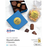 Avery® Gold Embossed Foil Round Labels, 2" Diameter, 96 Labels, Permanent Adhesive (22831)