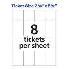 Avery® Printable Tickets with Stubs, 2-1/8" x 5-1/2", Laser/Inkjet, 200 Blank Tickets (16431)
