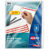 Avery® Print & Apply Clear Label Unpunched Dividers, Index Maker® Easy Apply™ Printable Label Strip, 8 White Tabs, 5 Sets (11432)