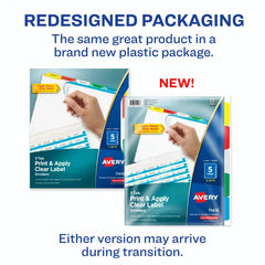 Avery® Print & Apply Clear Label Dividers, Index Maker® Easy Apply™ Printable Label Strip, 5 Multicolor Tabs, 5 Sets (11418)