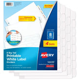 Avery® Big Tab™ Printable White Label Dividers, Easy Peel Labels®, 8 Tabs per Set, White (4 Sets of 14433)