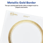 Avery® Matte White Labels with Metallic Gold Borders, 3" Round Labels, 60 Total, Laser/Inkjet Printable Labels (6544)