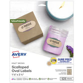 Avery® Kraft Brown Scalloped Oval Labels with Sure Feed® Technology, 1-1/8" x 2-1/4", Laser/Inkjet, 525 Total (22855)