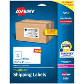 Avery® TrueBlock® Shipping Labels with Sure Feed™, 2-1/2" x 4", Permanent Adhesive, White, 200 Labels, Laser (5816)