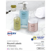 Avery® Glossy Clear Round Labels with Sure Feed™, 2" Diameter, 120 Labels, Permanent Adhesive (22825)