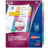 Avery® Ready Index® Dividers, 12 Tab Sets, Customizable Table of Contents, Multicolor Tabs (11141)