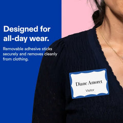 Avery® Name Badge Labels, 2-1/3" x 3-3/8", Blue Border, Laser & Inkjet Printable, 100 Removable Name Badges (05144)