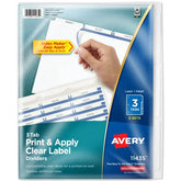Avery® Print & Apply Clear Label Dividers, Index Maker® Easy Apply™ Printable Label Strip, 3 White Tabs, 5 Sets (11435)