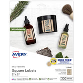 Avery® Kraft Brown Square Labels with Sure Feed® Technology, 2" x 2", Laser/Inkjet, 300 Total (22846)