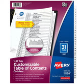 Avery® Ready Index® 1-31 Dividers for 3 Ring Binders, 31 Tab Set, Customizable Table of Contents, White Tabs (11128)