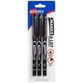 Avery(R) Marks A Lot(R) Permanent Markers, Pen-Style Size, Ultra Fine Tip, 3 Black Markers (09230)