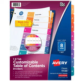 Avery® Ready Index® Dividers, 8 Tab Sets, Customizable Table of Contents, Multicolor Tabs (11133)