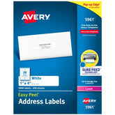 Avery® Easy Peel® Address Labels, Sure Feed™ Technology, Permanent Adhesive, 1" x 4", 5,000 Labels (5961)