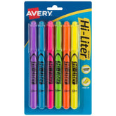 Avery(R) Hi-Liter(R) Pen-Style Highlighters, SmearSafe(R), Chisel Tip, 6 Assorted Color Highlighters (23585)