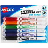 Avery(R) Marks A Lot(R) Pen-Style Dry Erase Markers, Bullet Tip, Assorted Colors, 6 Markers (24481)
