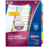 Avery® Ready Index® Dividers, 10 Tab Sets, Customizable Table of Contents, Multicolor Arched Tabs (11842)
