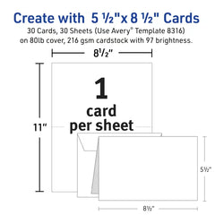 Avery® Half-Fold Greeting Cards with Envelopes, 5-1/2" x 8-1/2", Matte White, Inkjet Printers, 30 Total (8316)