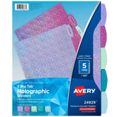 Avery® Luxe Collection Holographic Big Tab Fashion Dividers for 3 Ring Binders, 5 Tab Set, Confetti Pattern, 1 Set (24929)
