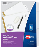 Avery® Big Tab™ Write & Erase Dividers for 3 Ring Binders, 5-Tab Set, 1 Binder Divider Set (23075)