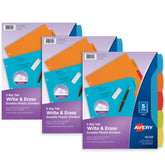 Big Tab™ Write & Erase Durable Plastic Dividers, 5-Tab Set, Handwrite Only, Multicolor Brights, 3 Sets (21212)