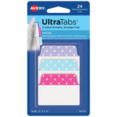 Avery® Ultra Tabs®, Pink/Blue/Purple Pastel Dots, 2" x 1.5", 24 Repositionable Multiuse Tabs, 2-Side Writable (74773)