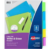 Avery® Big Tab™ Write & Erase Dividers, 5-Tab Sets, Multicolor (23180)