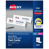Avery® Printable Tent Cards with Sure Feed® Technology, 2-1/2" x 8-1/2", Matte White with Embossed Border, 100 Blank Place Cards for Laser and Inkjet Printers (5305)