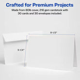 Avery® Half-Fold Greeting Cards with Envelopes, 5-1/2" x 8-1/2", Matte White, Inkjet Printers, 30 Total (8316)