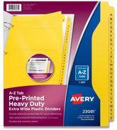 Avery® Heavy-Duty Plastic Industrial Dividers, 26 A-Z Tabs, Yellow (23081)