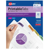 Avery® Printable Tabs, Plastic, Self-Adhesive, Repositionable, 1-3/4" Assorted Colors, 80 Tabs (16283)