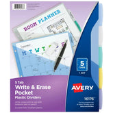 Avery® Write & Erase Pocket Plastic Dividers, 5-Tab, Works With Sheet Protectors, Multicolor (16176)