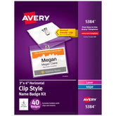 Avery® Name Badges with Clips, 3" x 4", Clear Name Tag Holders with White Inserts, 40 Clip Style Name Badges (5384)