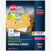 Avery® Waterproof Address Labels with Sure Feed®, 1" x 2-5/8", Laser & Pigment-Inkjet Compatible, 1,500 Total (5520)