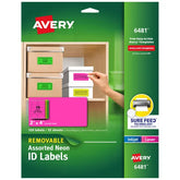 Avery Labels with Sure Feed, 2" x 4", Assorted Neon, Removable, Laser & Inkjet Compatible, 120 Labels Total (6481)