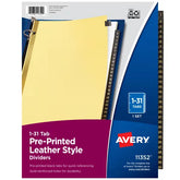 Avery® Black Leather Preprinted Dividers, 31-Tab Set, 1-31 (11352)