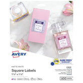 Avery® 1-1/2" x 1-1/2" Square Labels with Sure Feed, 600 Labels, Permanent Adhesive, Matte White (22805)