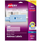Avery® Matte Clear Address Labels, Sure Feed™ Technology, Inkjet, 1-1/3" x 4", 350 Labels (8662)