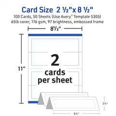 Avery® Printable Tent Cards with Sure Feed® Technology, 2-1/2" x 8-1/2", Matte White with Embossed Border, 100 Blank Place Cards for Laser and Inkjet Printers (5305)