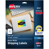 Avery® Shipping Labels with Sure Feed®, 3-1/3" x 4", Matte White, Inkjet Printer Compatible, 120 Labels (8254)