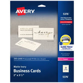Avery® Printable Business Cards with Sure Feed™, 2" x 3.5", Ivory, 250 Blank Cards for Laser Printers (5376)